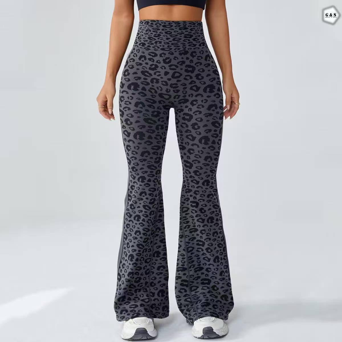 Premium Quality Seamless Grey Cheetah Printed Flared Gym/Yoga Legging