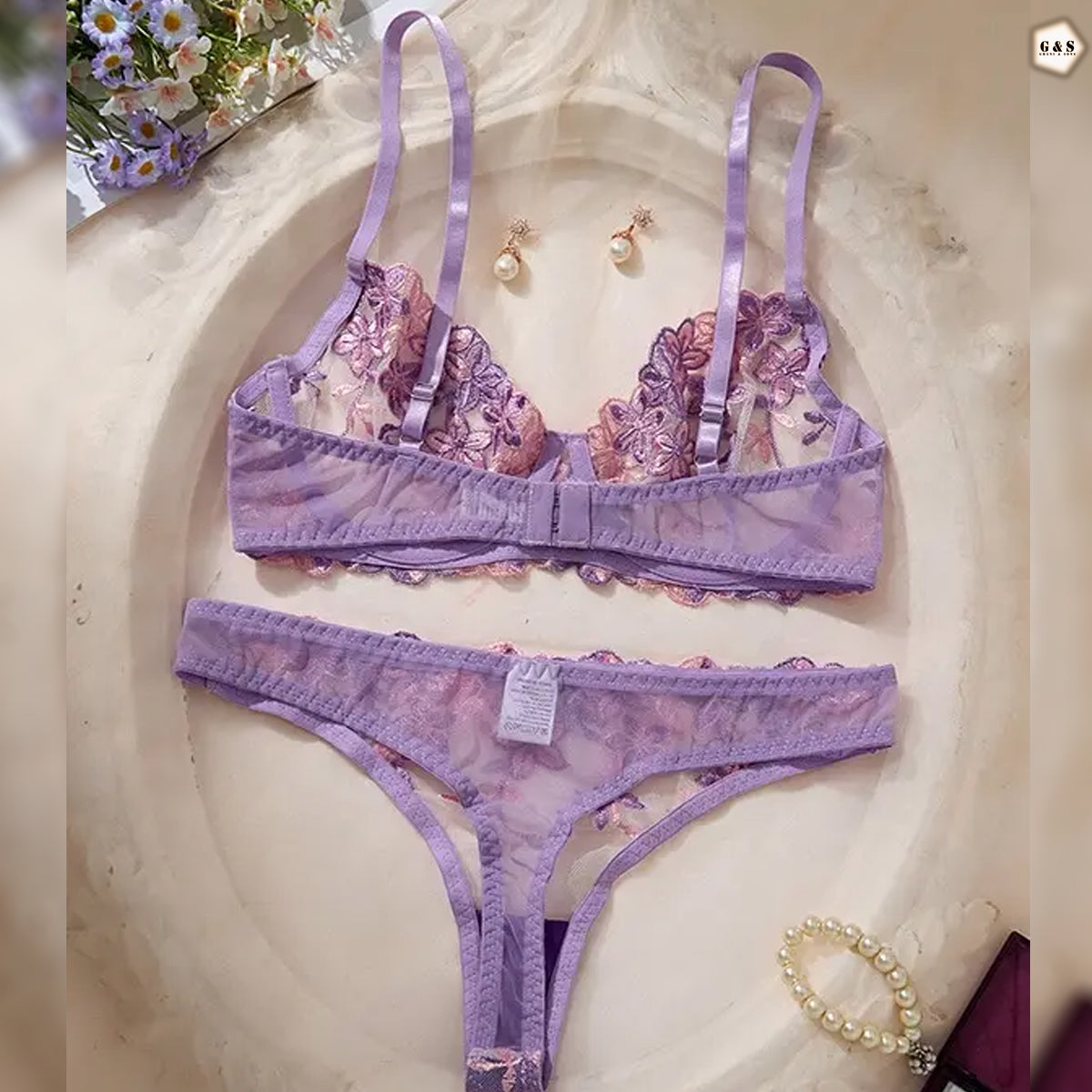 High Quality Purple Wired Net Pushup Bra & Panty Set