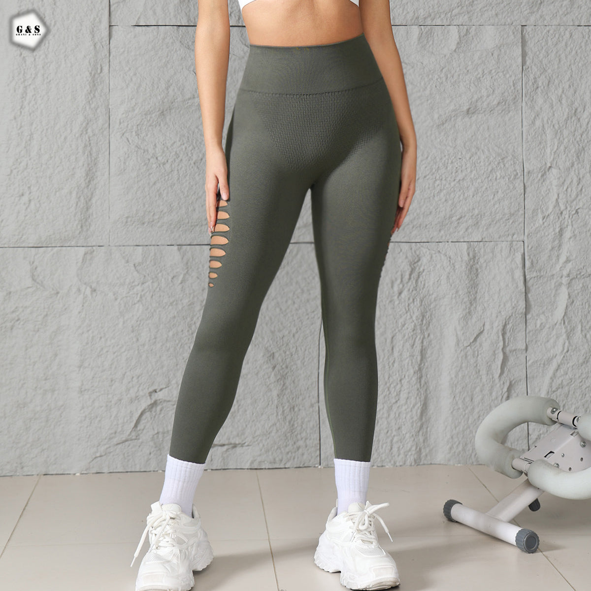 Olive Green Mesh Hole Design Seamless Butt Lifter Gym/Yoga Legging
