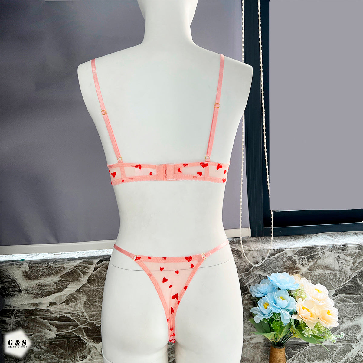 High Quality Wired Net Bra With T-Panty Set