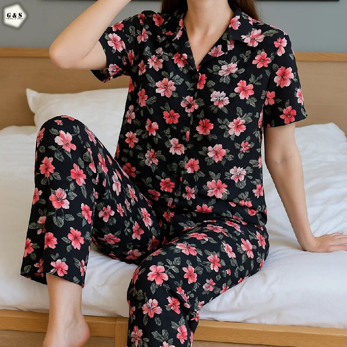 Ladies Imported Half Sleeves Linen Night Suit