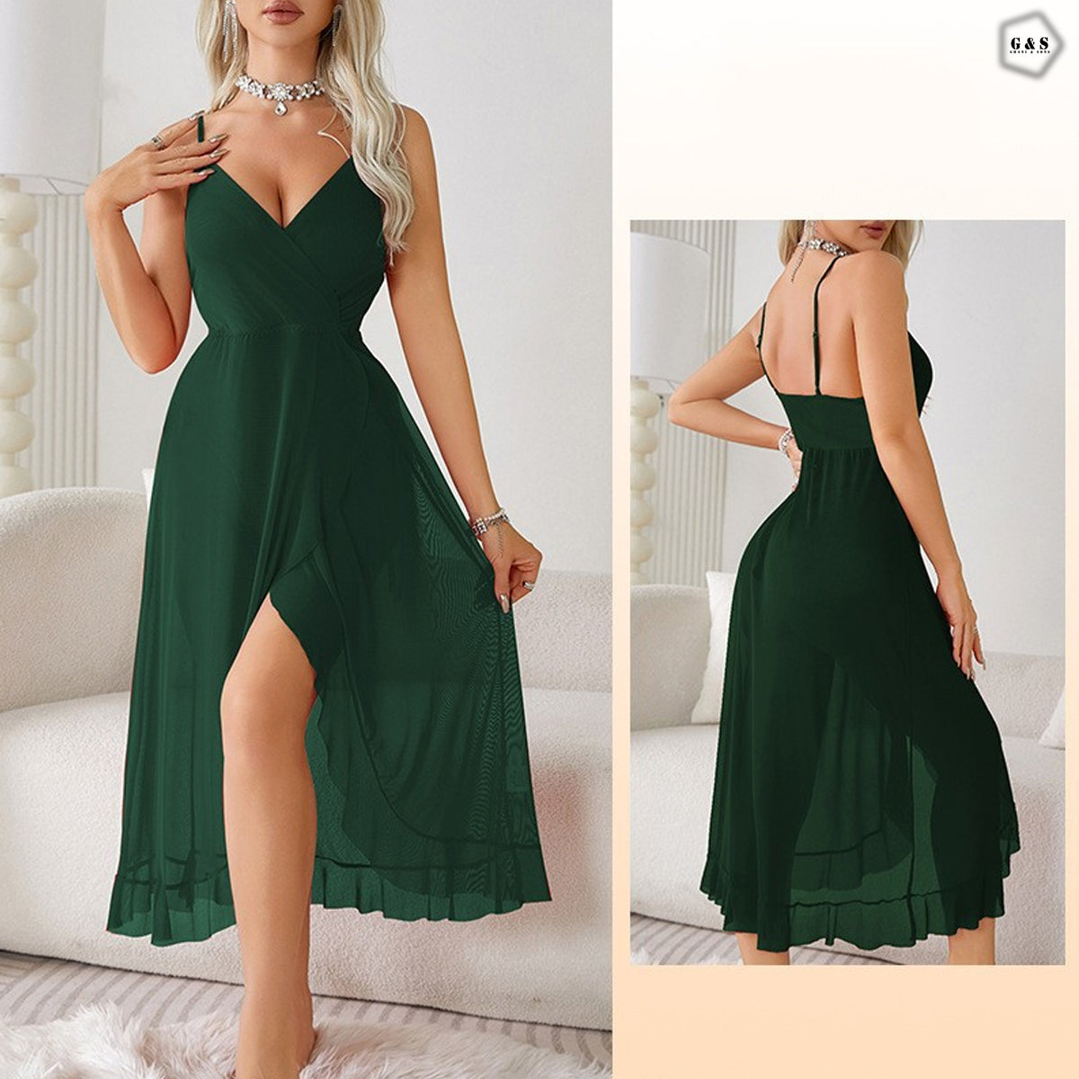 Ladies Imported V-Neck Chiffon Nightwear