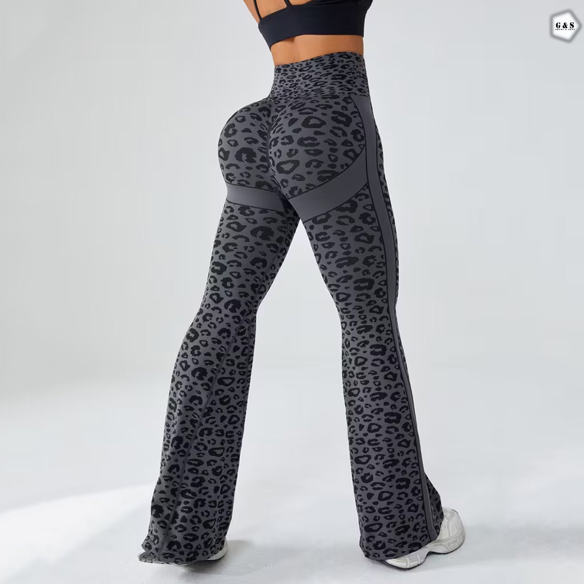 Premium Quality Seamless Grey Cheetah Printed Flared Gym/Yoga Legging