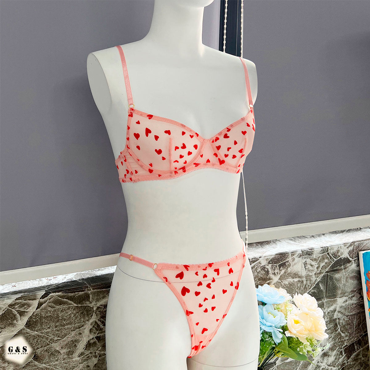High Quality Wired Net Bra With T-Panty Set
