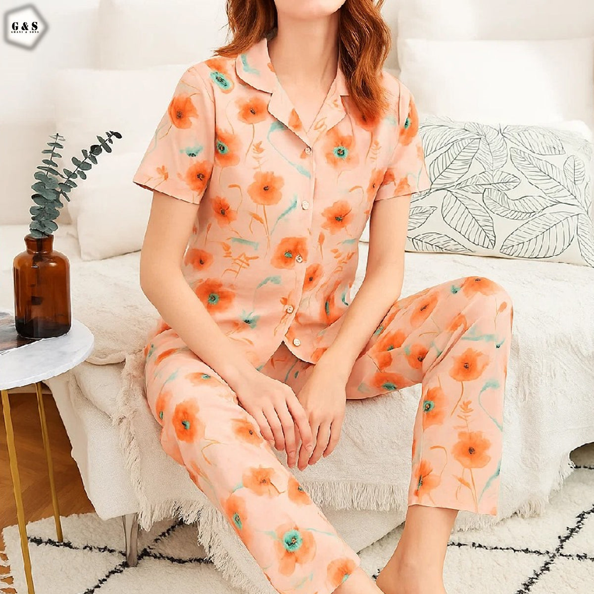 Ladies Imported Half Sleeves Linen Night Suit
