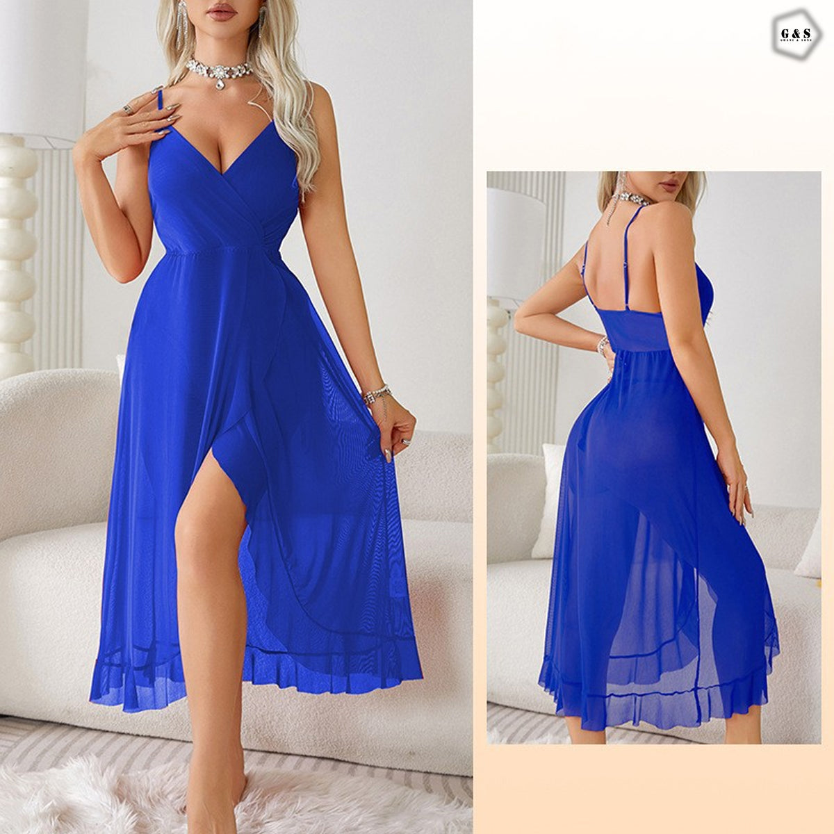 Ladies Imported V-Neck Chiffon Nightwear