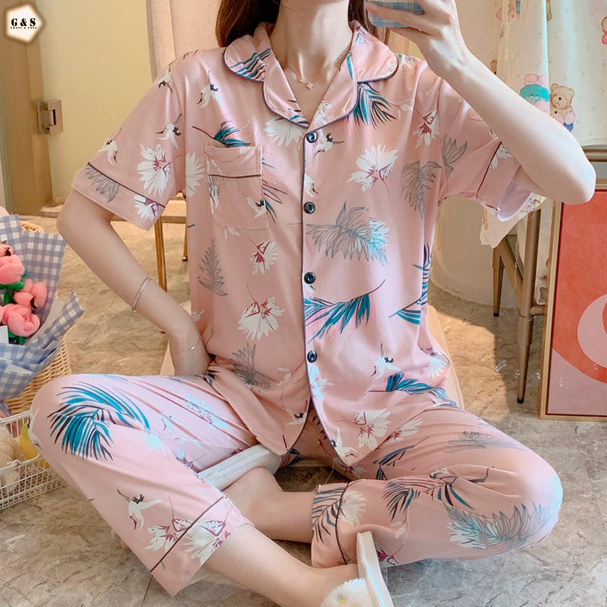 Front Open Design Pajama Suit