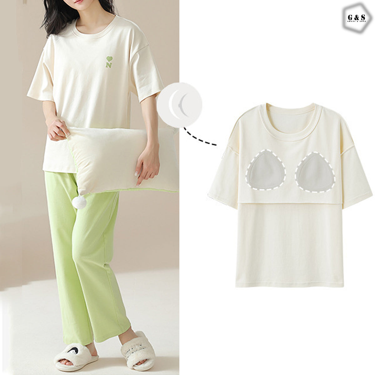 High Quality Pajama Suits With Thin Layer Pads Attach Shirt