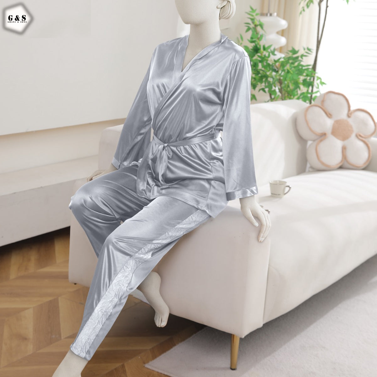 New Silk Design With Side Net Pattern Pajama Suit