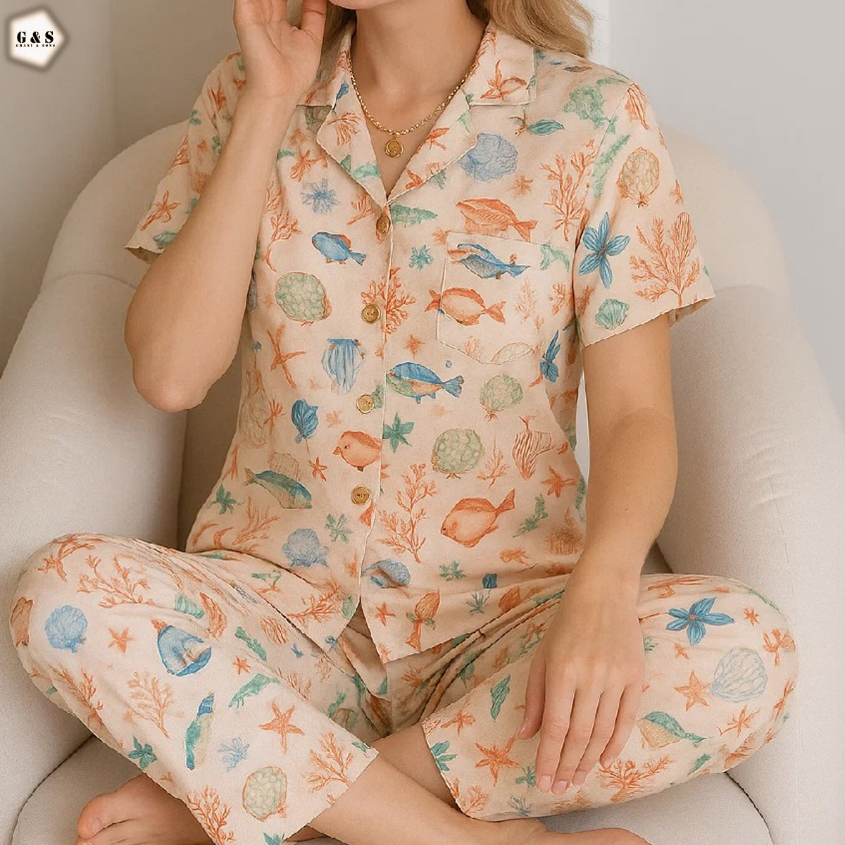 Ladies Imported Half Sleeves Linen Night Suit