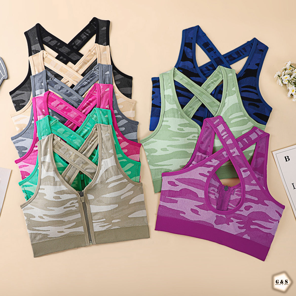 Pack Of 3 Zip Design Sports Bra
