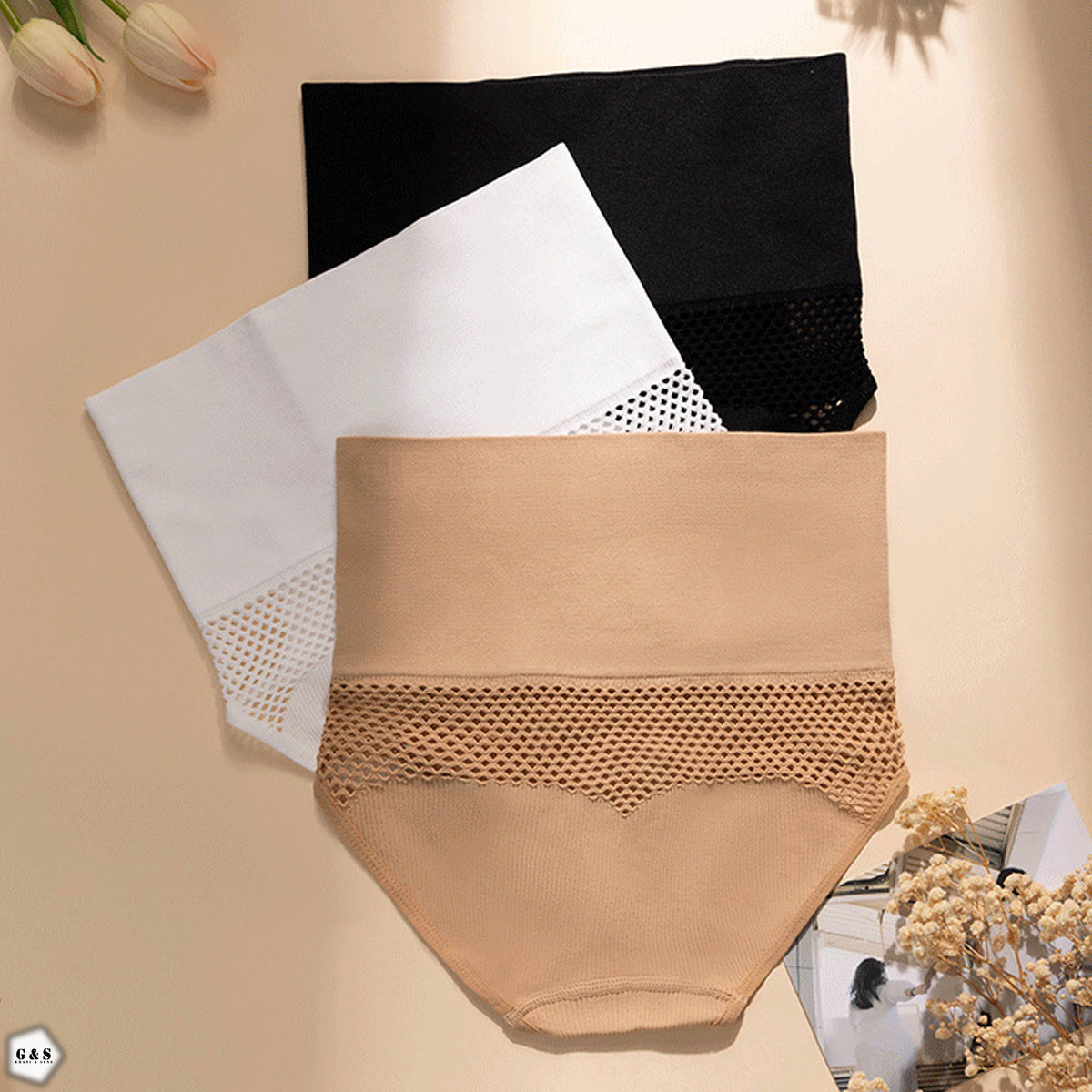 Pack Of 2 Seamless Premium Quality High Waist Mesh Hole Design Panties