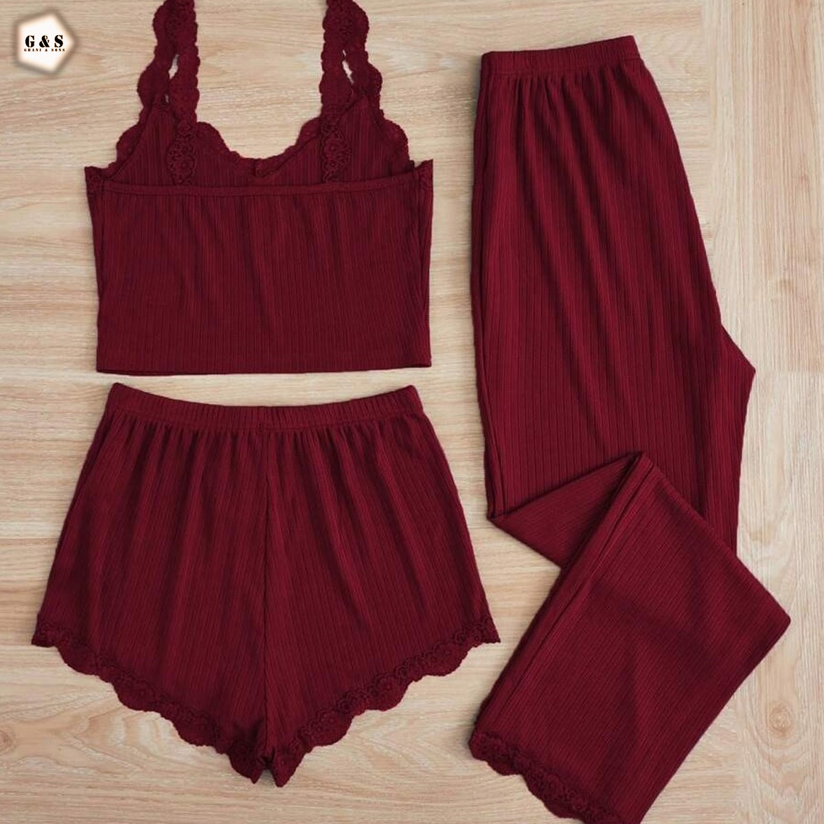 Ladies Imported 3 Pieces Nightwear Top/Pajama/Shorts Set