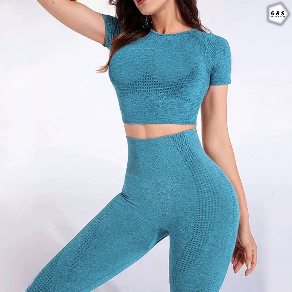 Pack Of 2 Half Sleeves Crop Top Seamless With Butt Lifter Gym/Yoga Sets