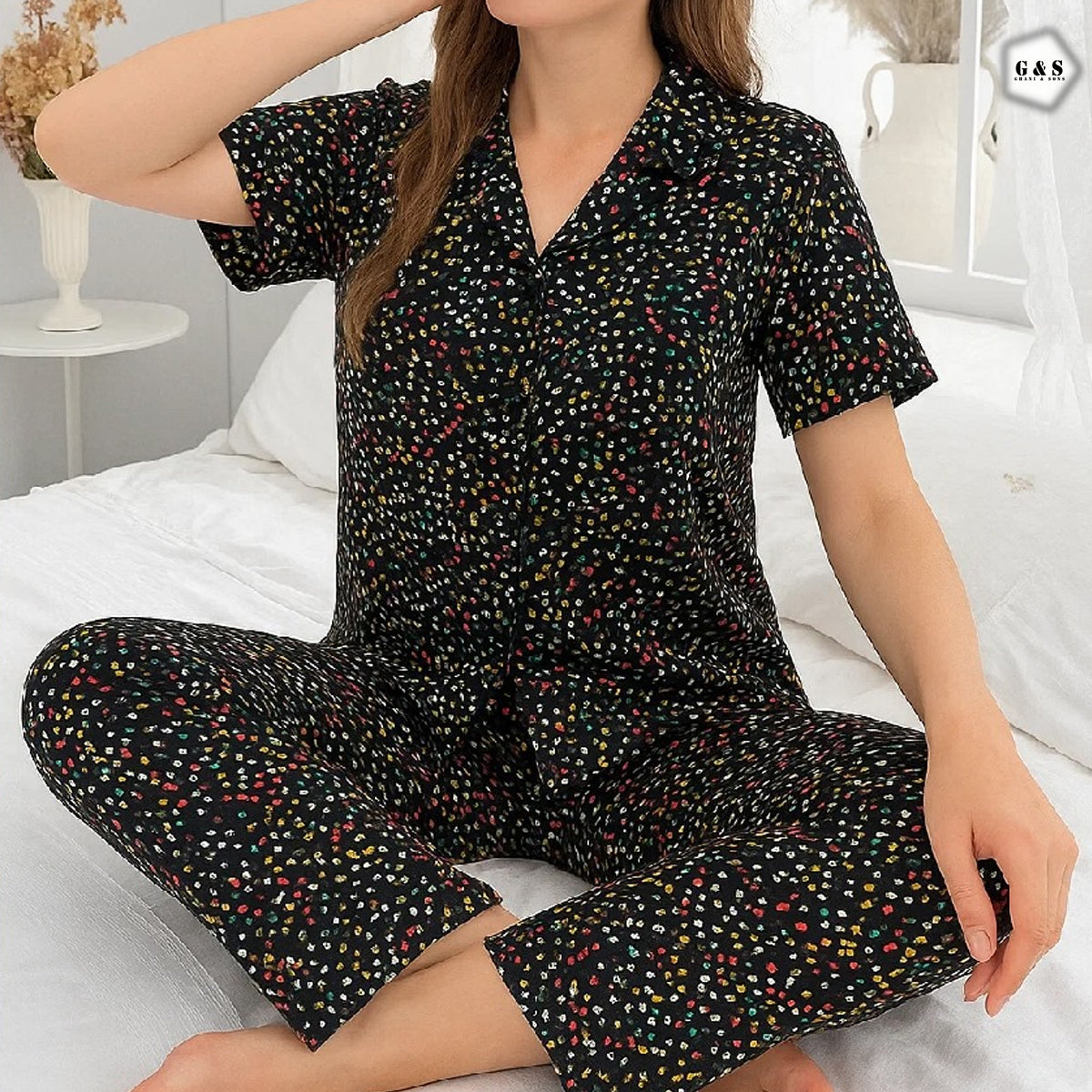 Ladies Imported Half Sleeves Linen Night Suit