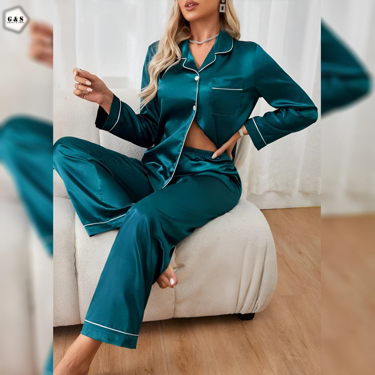 Romantic Night Dress For Girls Shorts Full Sleeves Silk Night Suit Ghanisfit Romantic Night Dress For Girls Shorts Full Sleeves Silk Night Suit Ghanisfit