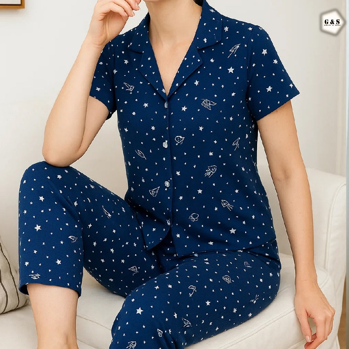 Ladies Imported Half Sleeves Linen Night Suit