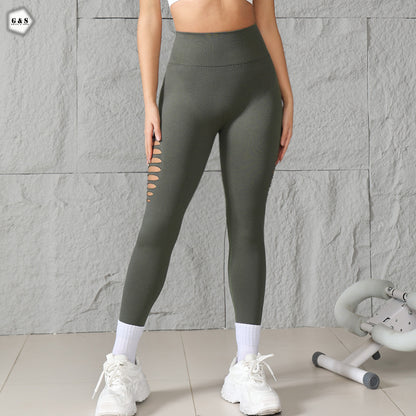 Olive Green Mesh Hole Design Seamless Butt Lifter Gym/Yoga Legging