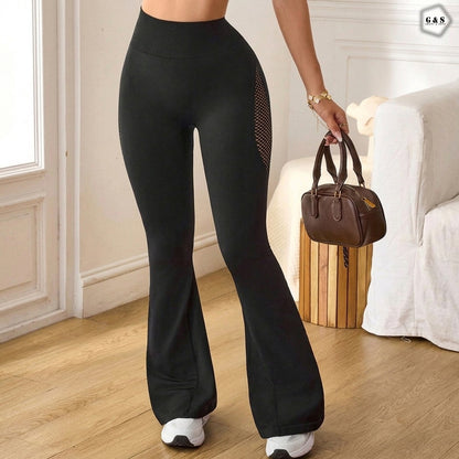 Premium Quality Mesh Hole Design Seamless Printed Flared Gym/Yoga