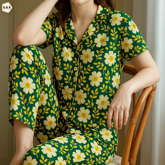 Ladies Imported Half Sleeves Linen Night Suit