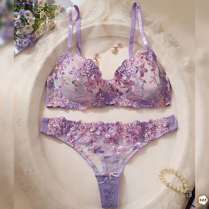 High Quality Purple Wired Net Pushup Bra & Panty Set
