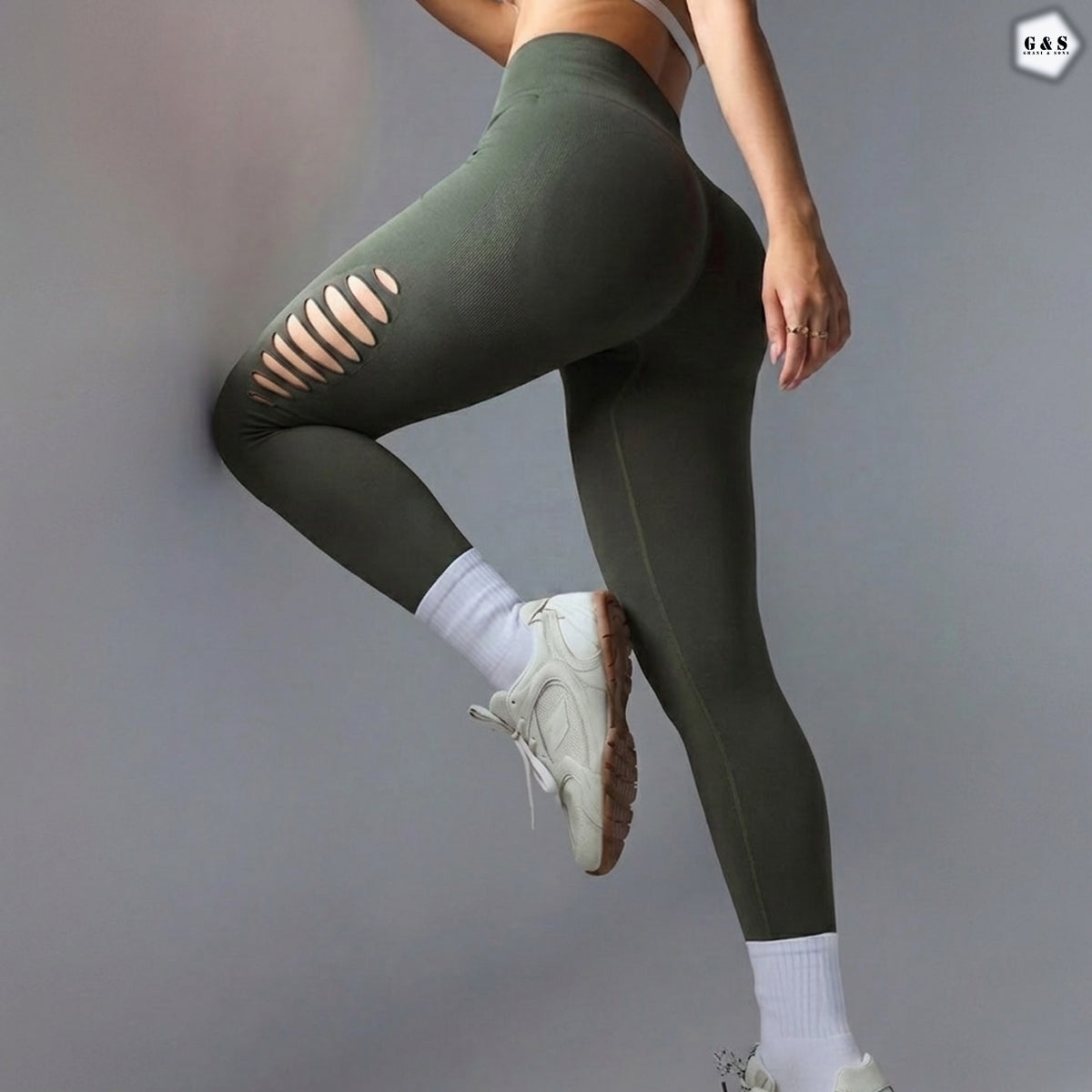 Olive Green Mesh Hole Design Seamless Butt Lifter Gym/Yoga Legging