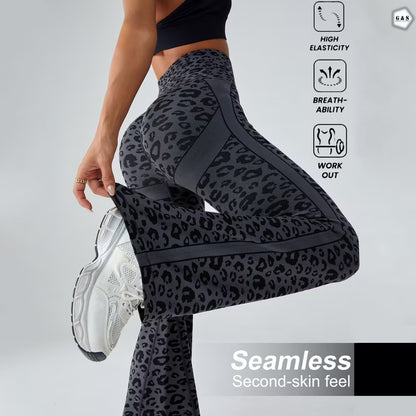 Premium Quality Seamless Grey Cheetah Printed Flared Gym/Yoga Legging