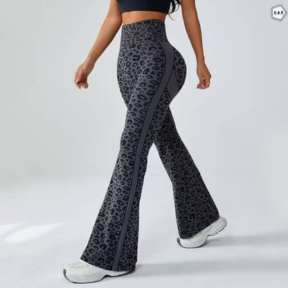 Premium Quality Seamless Grey Cheetah Printed Flared Gym/Yoga Legging