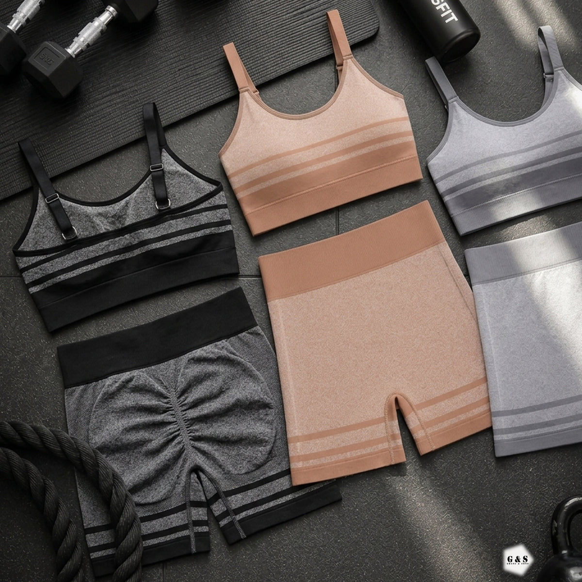 Ladies Imported Pack Of 2 Sports Bras With Shorts Set