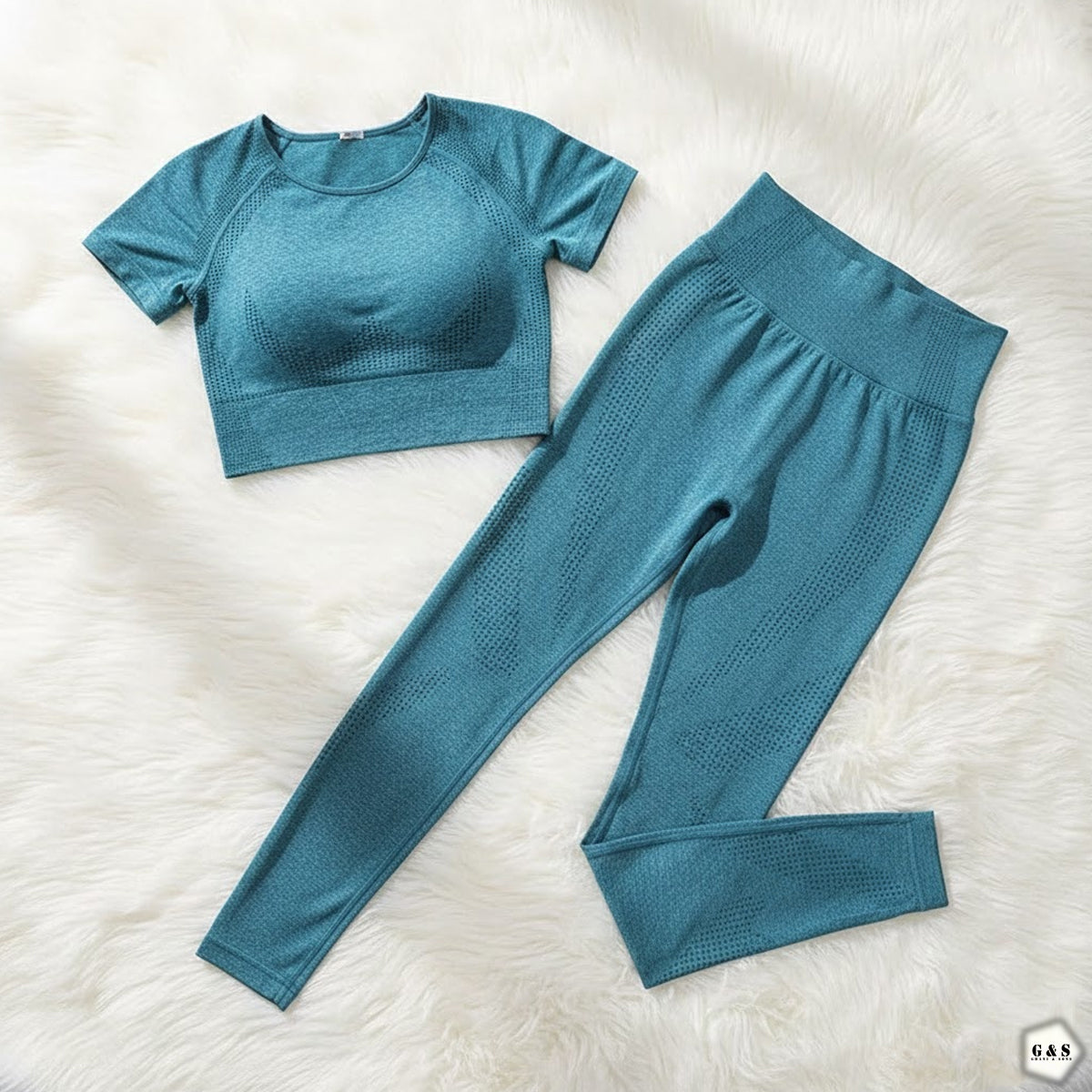 Pack Of 2 Half Sleeves Crop Top Seamless With Butt Lifter Gym/Yoga Sets