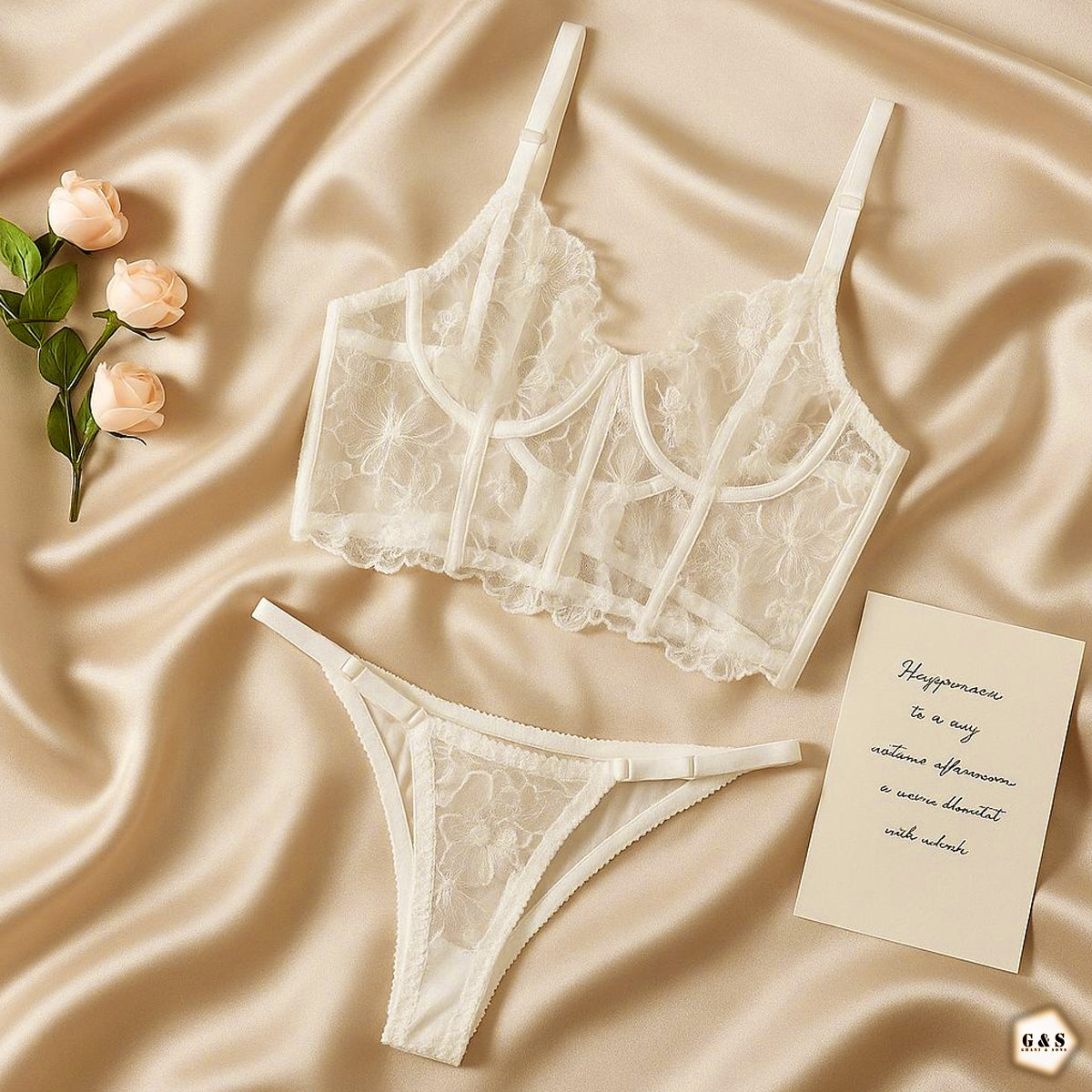 High Quality Corset Design Wired Net Bra With T-Panty Set