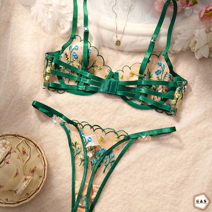 High Quality Wired Net Green Pushup Bra & Panty Set