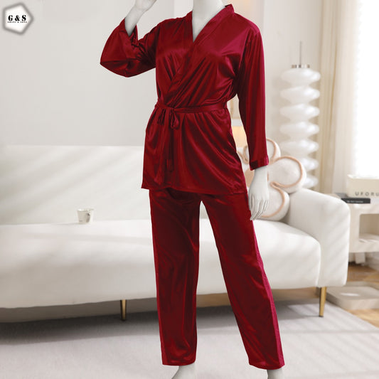 New Silk Design With Side Net Pattern Pajama Suit