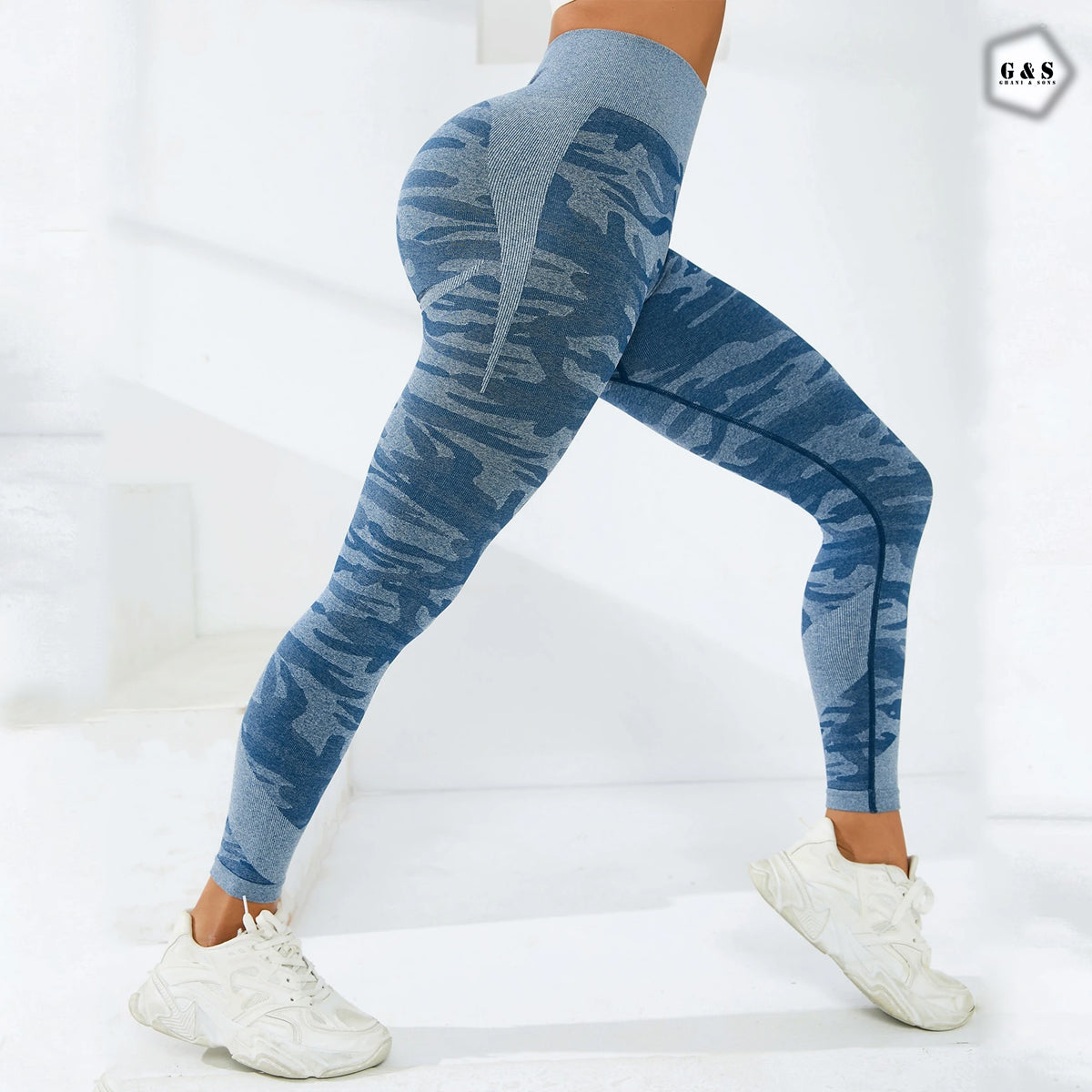 High Waist Seamless Blue Camouflage Printed Butt Lifter Gym/Yoga Legging