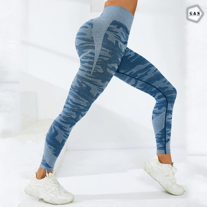 High Waist Seamless Blue Camouflage Printed Butt Lifter Gym/Yoga Legging
