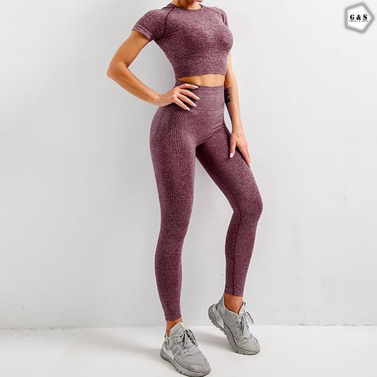 Pack Of 2 Half Sleeves Crop Top Seamless With Butt Lifter Gym/Yoga Sets