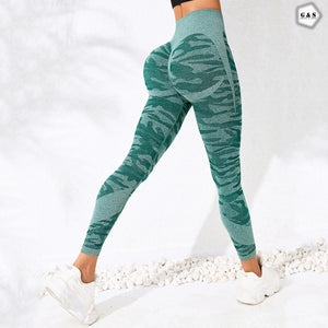 High Waist Seamless Green Camouflage Printed Butt Lifter Gym/Yoga Legging