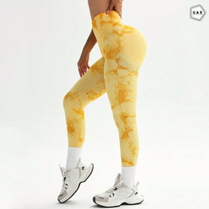 High Waist Seamless Yellow Printed Butt Lifter Gym/Yoga Legging