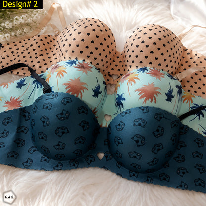32 Size Non-Wired Pack Of 3 High Quality Seamless Double Padded Pushup Bras