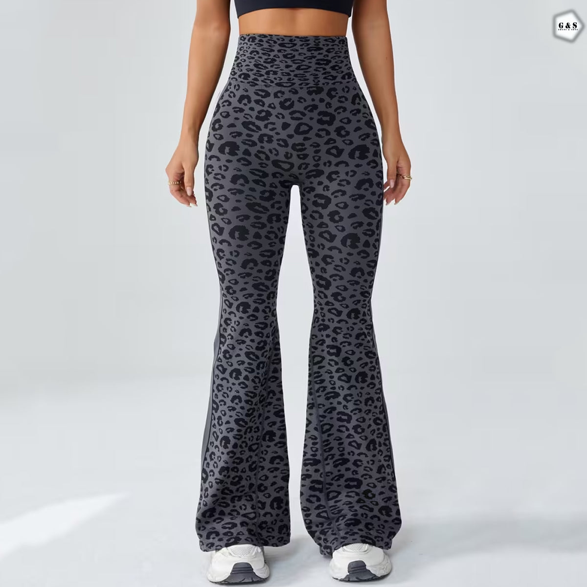 Premium Quality Seamless Grey Cheetah Printed Flared Gym/Yoga Legging