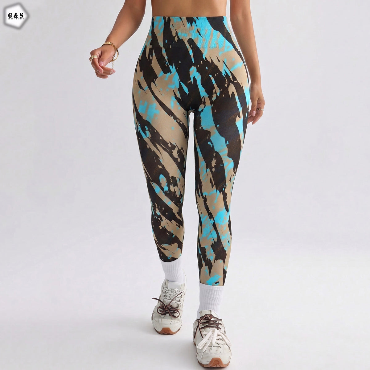 High Quality Khaki Printed Design Seamless Butt Lifter Gym/Yoga Legging