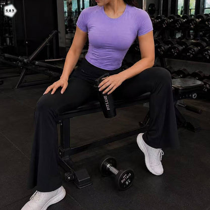 High Quality Purple Shirt With Black Flared Legging Gym/Yoga Set