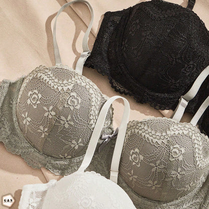 High Quality Pack Of 2 Single Padded Wired Lace Balconette Pushup Bra