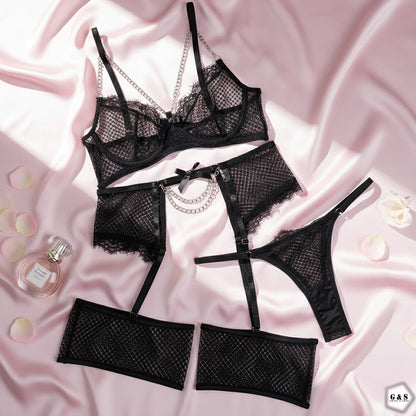 Ladies Imported Exclusive Mesh Net Design Wired Bra Complete Set