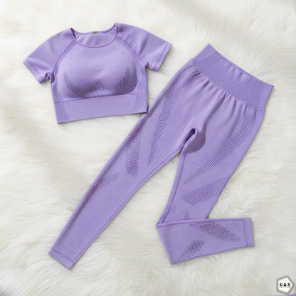 Pack Of 2 Half Sleeves Crop Top Seamless With Butt Lifter Gym/Yoga Sets