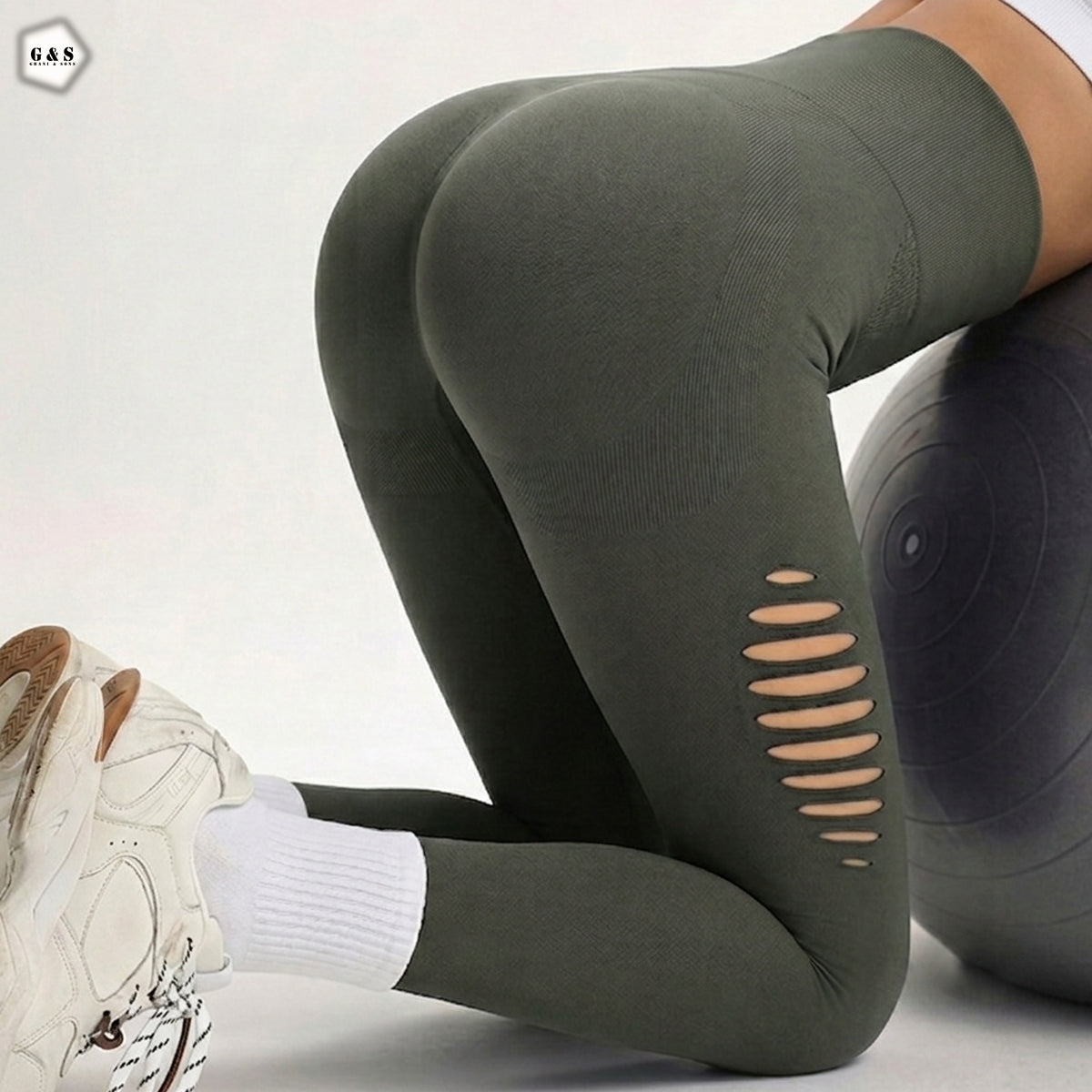 Olive Green Mesh Hole Design Seamless Butt Lifter Gym/Yoga Legging