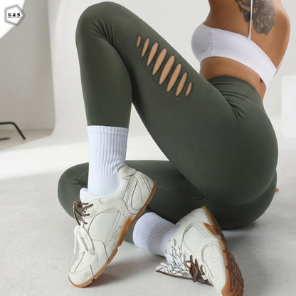 Olive Green Mesh Hole Design Seamless Butt Lifter Gym/Yoga Legging