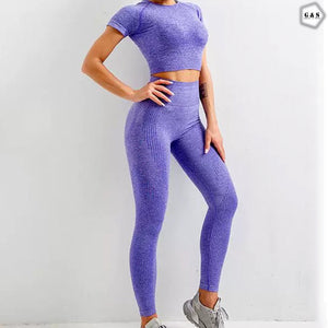 Pack Of 2 Half Sleeves Crop Top Seamless With Butt Lifter Gym/Yoga Sets