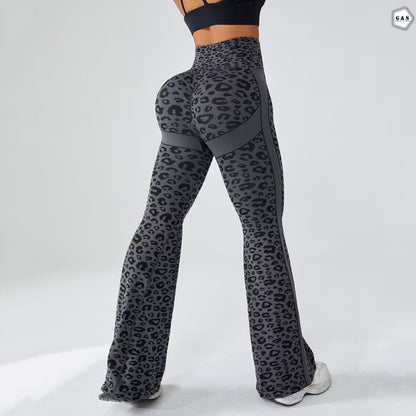 Premium Quality Seamless Grey Cheetah Printed Flared Gym/Yoga Legging