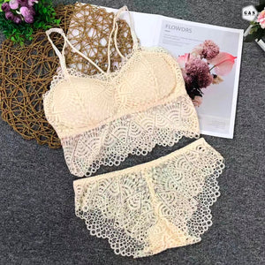 Pack Of 3 Cotton Lace Bralette With Panty Sets